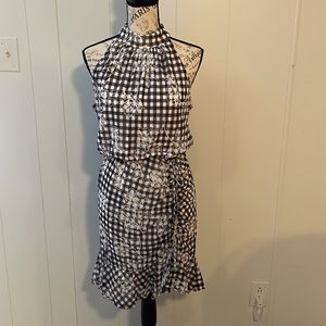 Floral Black & White Gingham Dress